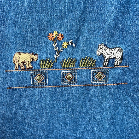 Safari Embroidered Vintage Denim Dress - Picture 8 of 12